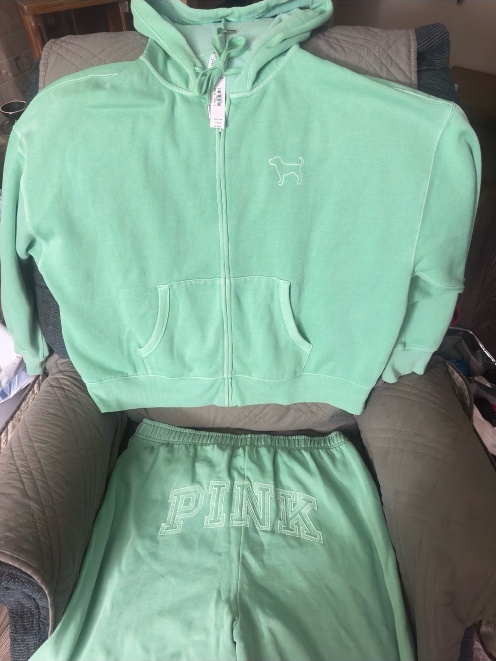 PINK Victoria's Secret Girls' Mint Green Hoodie & Jogger Sweatsuit